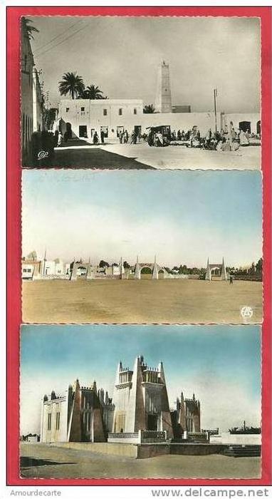 CPA N°3947 / LOT DE 5 CARTES DE OUARGLA - MINARET + MUSEE SAHARIEN + PORTES CARBILLET + RUE DE RIVOLI