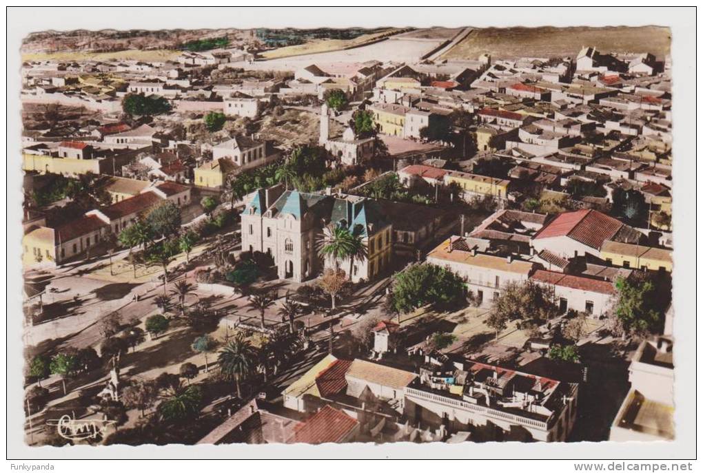 CPSM photo - Algérie - SAIDA (Oran) - Vue aérienne / Place Poincaré, Mairie, Eglise et Mosquée