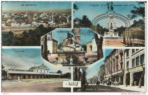 ALGERIE . SETIF . MULTIVUE . la gare  , vue generale ; l eglise et le monument aux morts  et avenue g. clemenceau