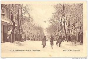 210Si    Algerie Setif rue de Constantine sous la neige (vue pas courante)