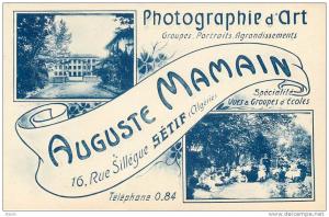 ALGERIE - SETIF - PHOTOGRAPHIE D'ART  AUGUSTE MAMAIN  16 RUE SILLEGUE