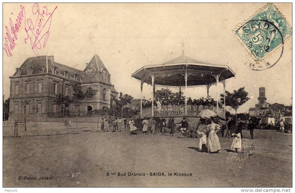 CARTE POSTALE ANCIENNE.  ALGERIE.  SAIDA.  KIOSQUE A MUSIQUE.  1906.