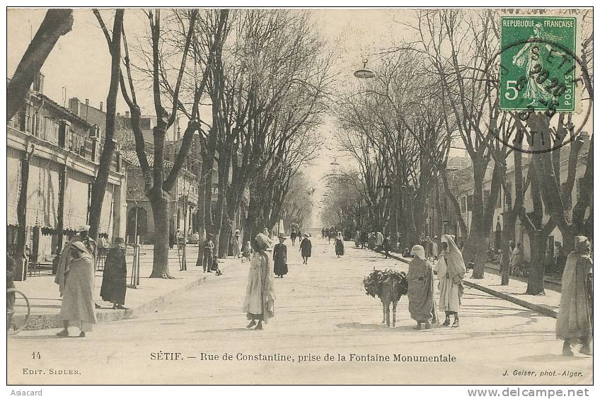 Setif  14 Rue de Constantine prise de la Fontaine Edit Sidler J. Geiser  Timbrée Setif 1913