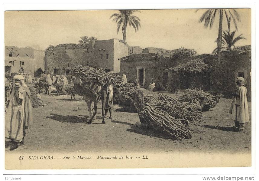 Carte Postale Ancienne Algérie - Sidi Okba. Sur le Marché. Marchands de Bois