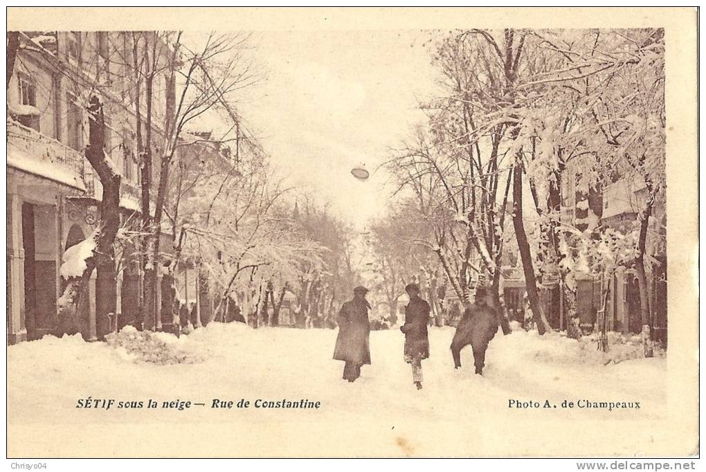 210Si    Algerie Setif rue de Constantine sous la neige (vue pas courante)