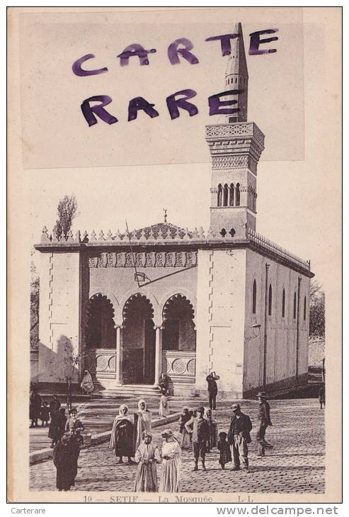carte postale ancienne,algérie française,colonie,Maghreb ,SETIF en 1900,mosquée,fidele,pavés ,haitants du pays