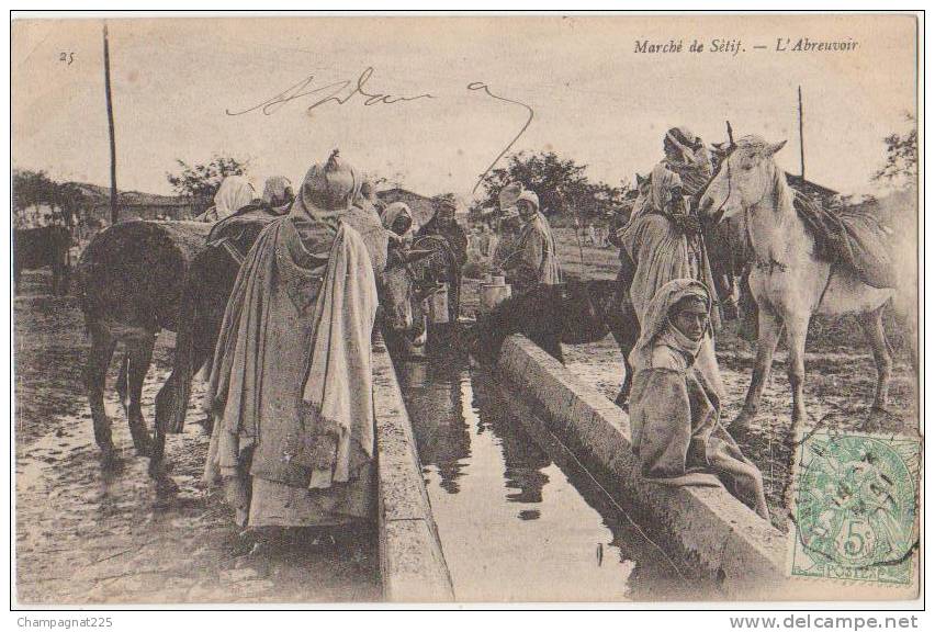 CPA ALGERIE SETIF Le Marché L´Abreuvoir Chevaux Animation 1907