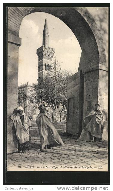 CPA Setif, Porte d'Alger et Minret de la Mosquee