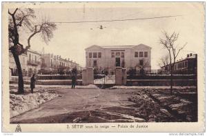Algérie en 1942,algéria,Sétif sous la neige,palais de justice,carte voyagée avec tampon militaire,rare