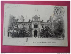RARE Cpa - ALGERIE - SIDI BEL ABBES - HOTEL de VILLE - ANIME - Rare cachet Algerie sur timbre Francais en 1903