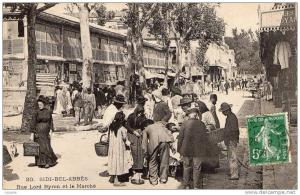 CPA ALGERIE SIDI BEL ABBES RUE LORD BYRON ET LE MARCHE ANIMEES