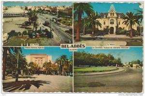 cpsm   algerie sidi bel abbes  les halles la mairie le theatre le carrefour avenue de  liberation nationale