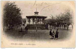 Sidi Bel Abbes - place Carnot - ND 19 precurseur - cachet    MASCARA ORAN  10c semeuse 1904 (2 scans)