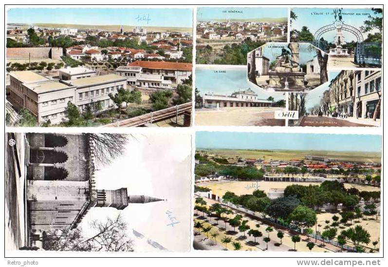 4 Cpsm Algérie, Sétif  vue générale, multivues, Mosquée, Stade et Cité Lévy