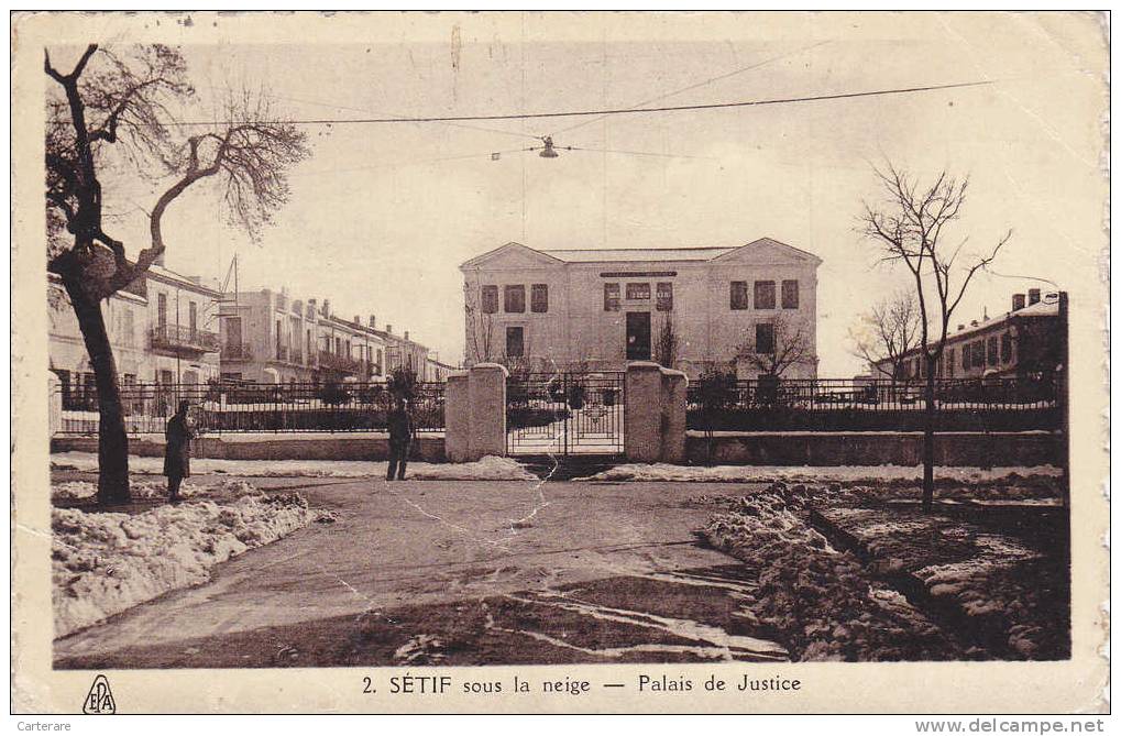 Algérie en 1942,algéria,Sétif sous la neige,palais de justice,carte voyagée avec tampon militaire,rare