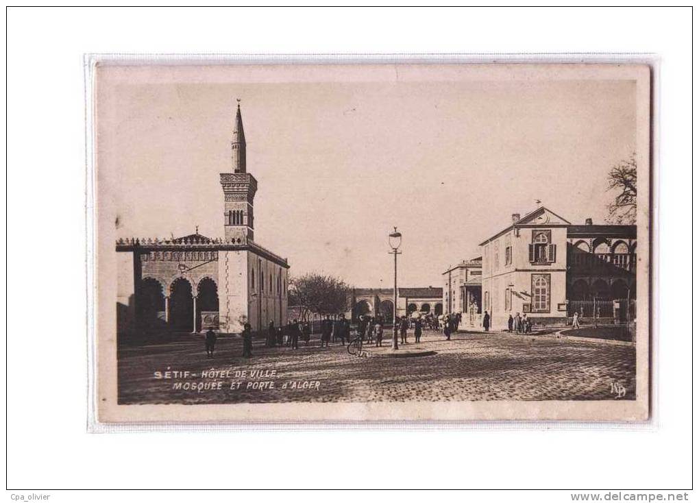 ALGERIE Setif Hotel de Ville, Mairie, Mosquée, Porte d'Alger, animée, ed KD, Style Carte Photo, 191?
