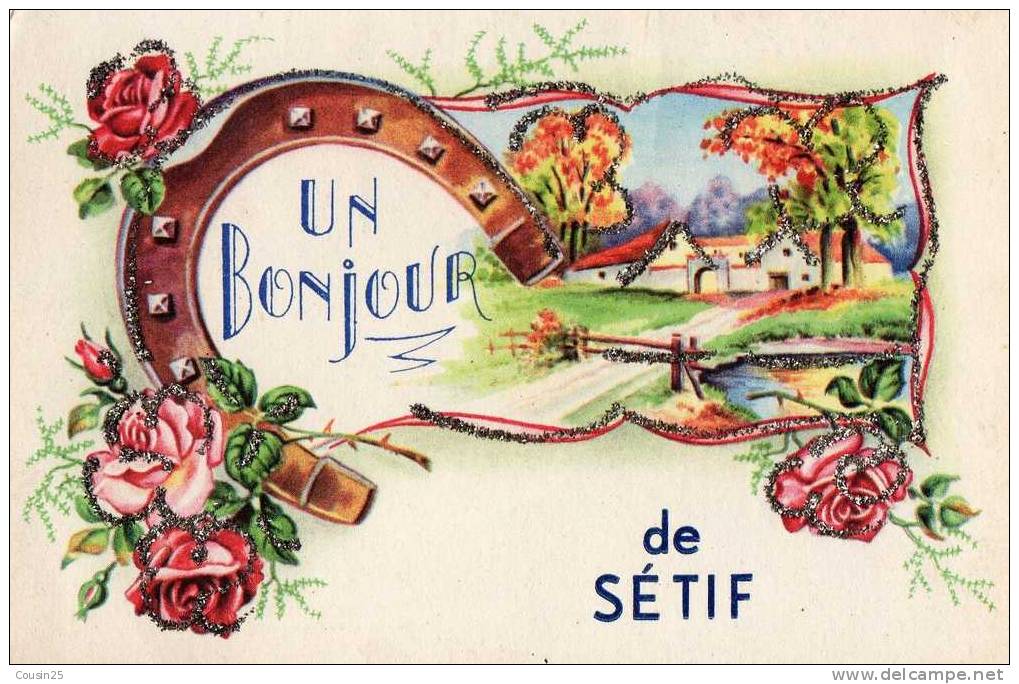 ALGERIE - SETIF - Un Bonjour de Sétif - Pailletée - Fer à Cheval