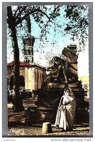 SETIF (Constantine). CPSM.     Echappée sur la Fontaine et la Mosquée.   Texte très intéressant sur l'ambiance en ville
