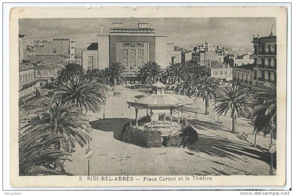 cpa bon tat ,  sidi-bel-abbes , place carnot et le théatre , courrier au verso