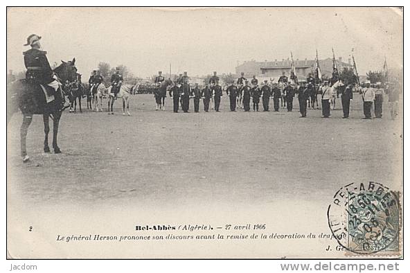 B190 LEGION ETRANGERE SIDI BEL ABBES DISCOURS GENERAL HERSON AVANT DECORATION DRAPEAU
