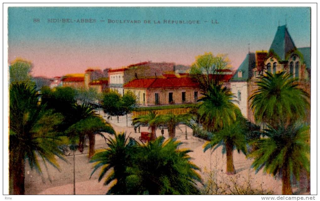 SIDI BEL ABBES boulevard de la République carte écrite en très bon état colorisée