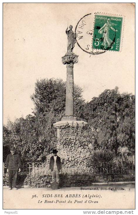 CARTE POSTALE ANCIENNE. ALGERIE.SIDI-BEL-ABBES. LE ROND-POINT DU PONT D' ORAN. 1913.