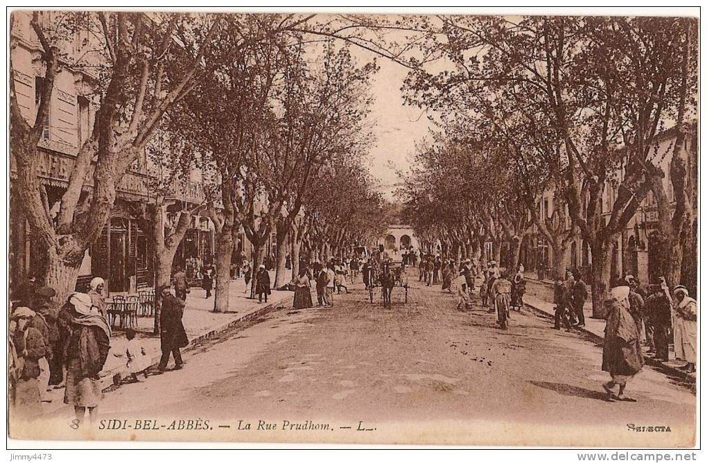 CPA N°8 - SIDI BEL ABBES ALGERIE - 1922 - Carte animée - La Rue Prudhom