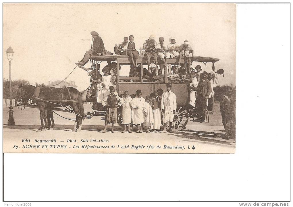 algerie - sidi bel abbès - les réjouissances de l'aid esghir  fin du ramadan attelage cheval car bus transport  musulman