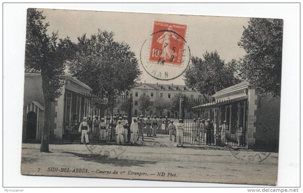 SIDI-BEL-ABBES - Caserne du 1ier  Etrangers- CPA de 1913 avec timbre et tampons