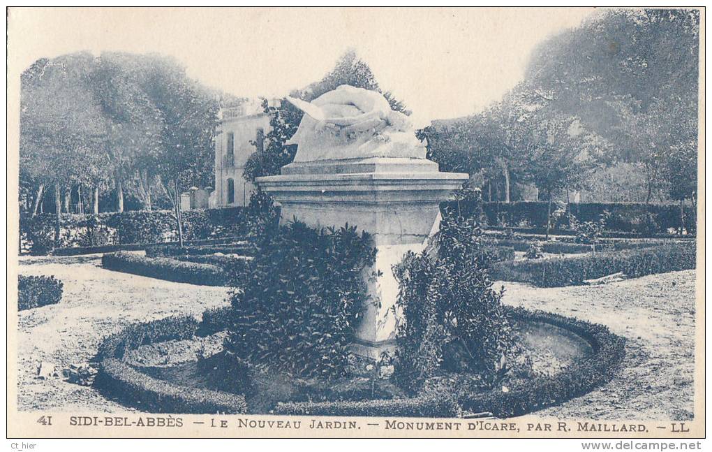CPA  ALGERIE  SIDI BEL ABBES ( Ville de la Légion ) Nouveau JARDIN Monument d' ICARE