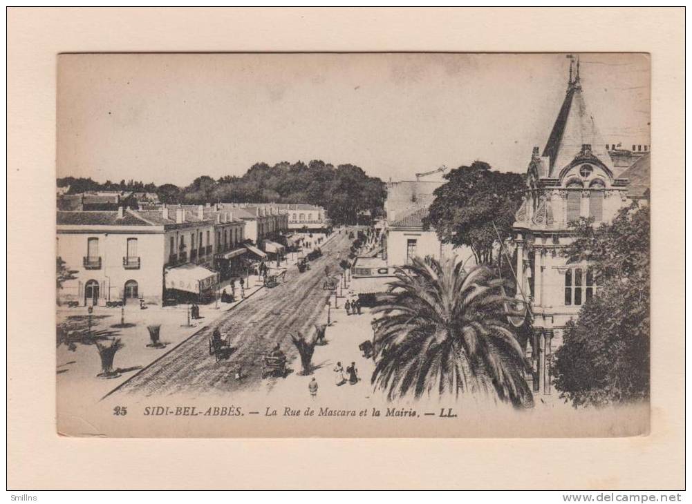 D51398 Postcard Sidi Bel Abbas La Rue de Mascara et la Mairis, Algeria, Aerial View, Used
