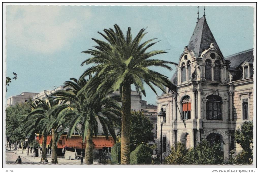 cpsm dentelée colorisée Algerie Sidi Bel Abbes L'Hotel de Ville et Avenue de la République