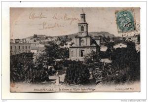 Skikda Philippeville en 1900 Vue sur le square et l'Eglise saint Philippe Collections ND Phot n°5 ecrite 1904