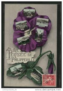 Blumengruss-CPA Philippeville, Panorama, Moschee und Kirche, Stiefmütterchen