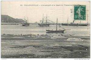 ALGERIE  PHILIPPEVILLE  (skikda) l'avant port et le départ du transatlantique 2 scans