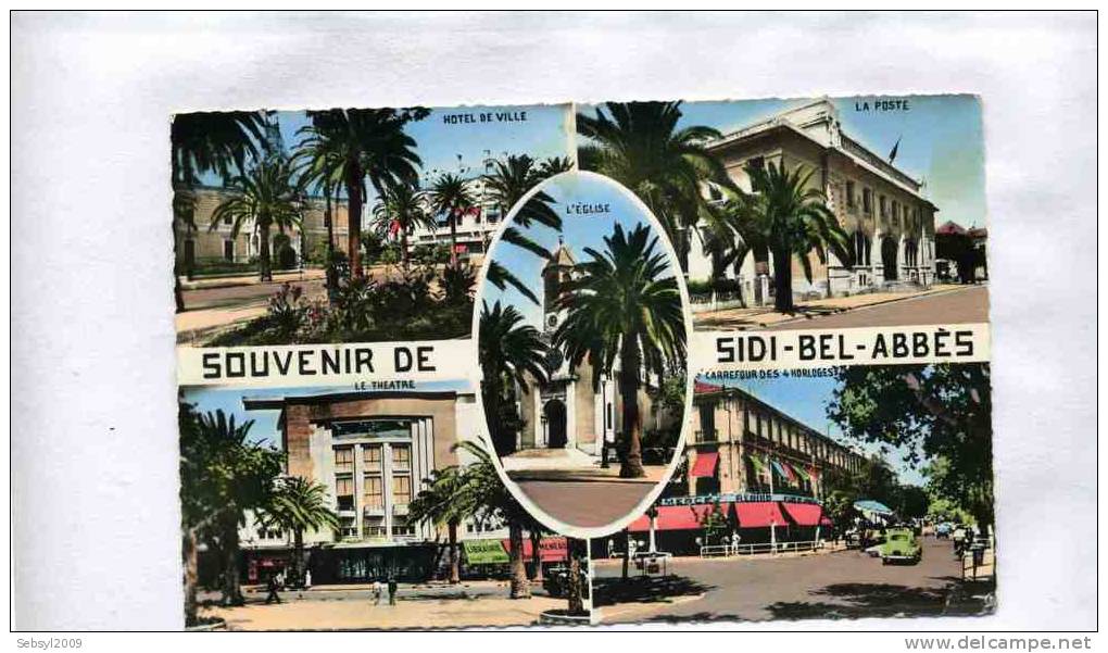 A2A T2 CARTE POSTALE ALGERIE SIDI-BEL-ABBES SOUVENIR DE 5 VISUEL MULTIVUE HOTEL DE VILLE LA POSTE LE THEATRE L'EGLISE