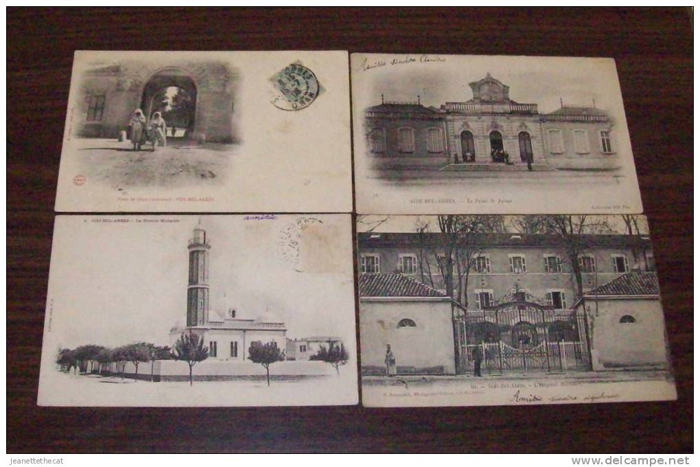 ALGERIE SIDI BEL ABBES 4 CPA voyagées palais justice hopital militaire mosquée porte daya des animations bergeret nancy