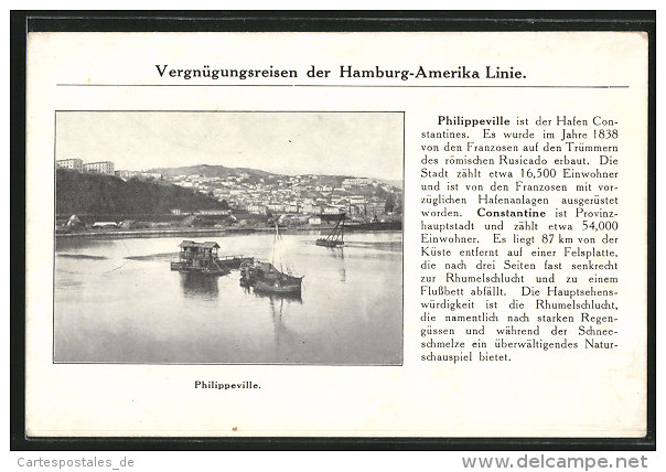 CPA Philippeville, Hafenansicht, Vergnügungsreisen der Hamburg-Amerika Linie