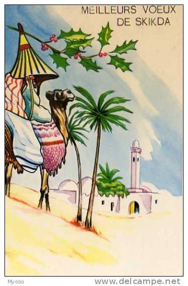 Meilleurs voeux de SKIKDA, illustrateur, chameau,houx,palmiers