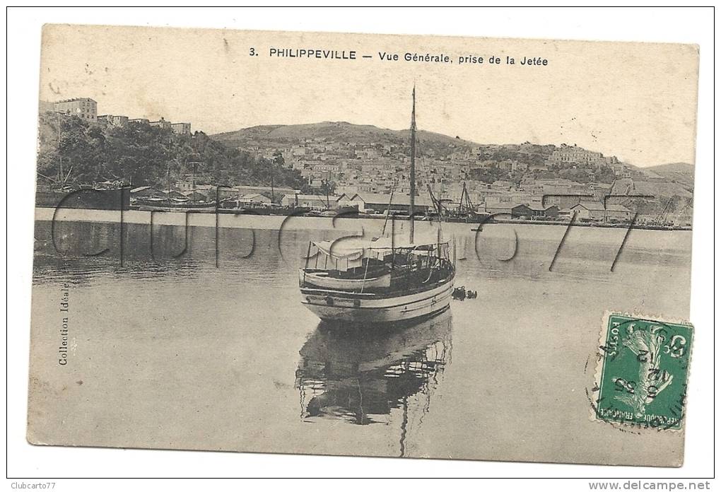 Skikda ou Philippeville (Algérie)  MP d'un bateau de pêche dans le port et vue générale en 1906 (animé).
