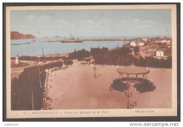 ALGERIE---PHILLEPPEVILLE- --PLACE DE MARQUE ET LE PORT--cpsm couleur