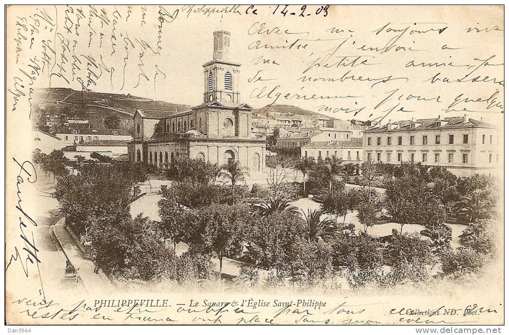 ALGERIE - PHILIPPEVILLE SKIKDA - Le square et l'église Saint-Philippe