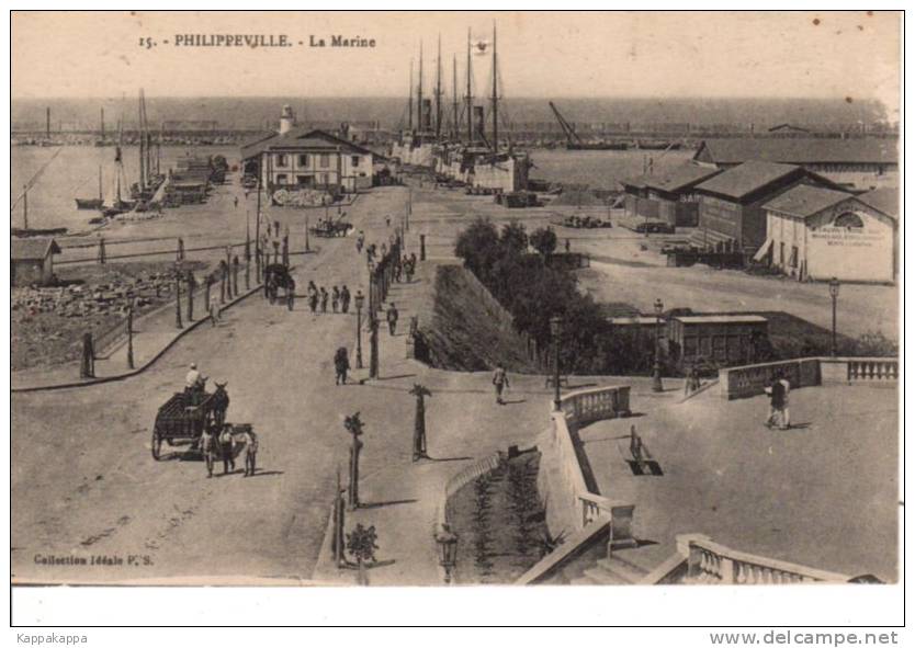 cpa SKIKDA Philippeville ALGERIE La Marine Scène Animée Architecture Bateau Attelage