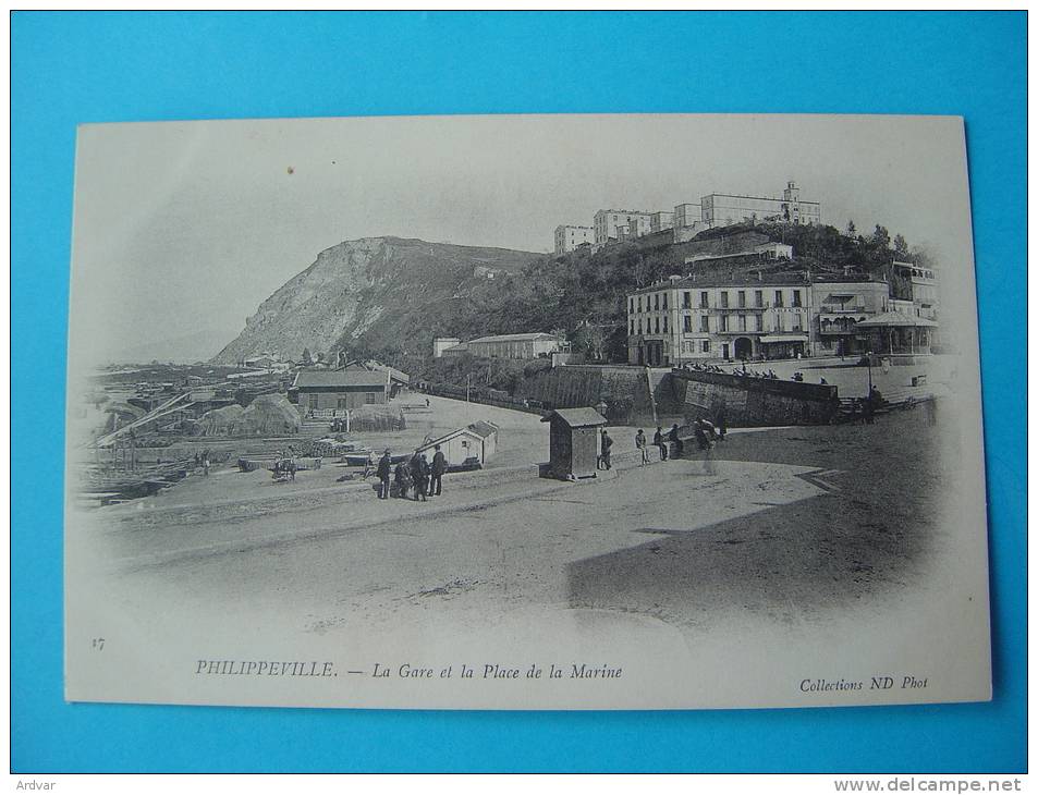 Cpa PHILIPPEVILLE -- La Gare et la Place de la Marine - ANIMATION - Carte  