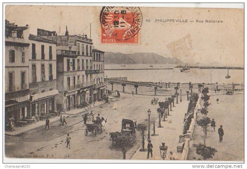 CPA ALGERIE PHILIPPEVILLE Rue Nationale Commerces Bar de l'Aurore Animation 1911