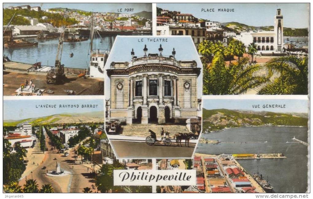 CPSM SKIKDA ex PHILIPPEVILLE (Algérie) - 5 vues  Av. Raymond Barrot, Place Marque....