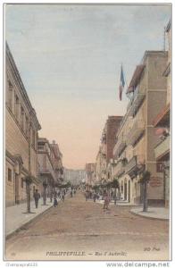 CPA ALGERIE PHILIPPEVILLE La Rue d'Austerlitz Commerce Quincaillerie carte colorisée