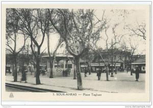 cpa bon etat     souk-ahras ,    place taghast , animation , carte rare ,  tres propre