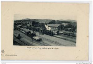 SOUK-AHRAS-Vue Général, prise de la Gare-Trés belle Locomotive et train- trés Trés animée  - état parfait - voir scan.