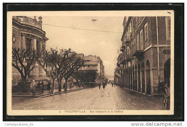 CPA Philippeville, Rue Nationale et le Theatre